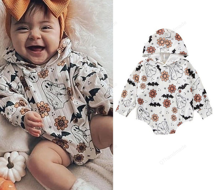 Flower Ghost Halloween Newborn Infant Baby Girl Romper Print Long Sleeve Jumpsuit Playsuit Fall Spring Clothes/Baby Girl/Party Dress