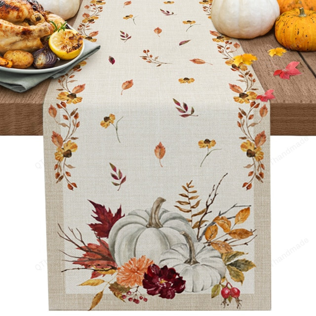 Pumpkin Maple Leaves Table Runner for Dining Table, Halloween Pumpkin Table Runner, Living Room Table Decor, Halloween Accessories