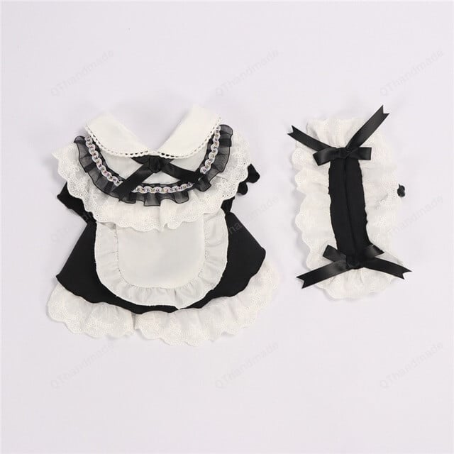 Cute Cat Maid Dress and Hat Set, Cute Cat Costume Clothes, Funny Maid Costume For Cat, Kitten Pet Cosplay Set, Pet Accessories