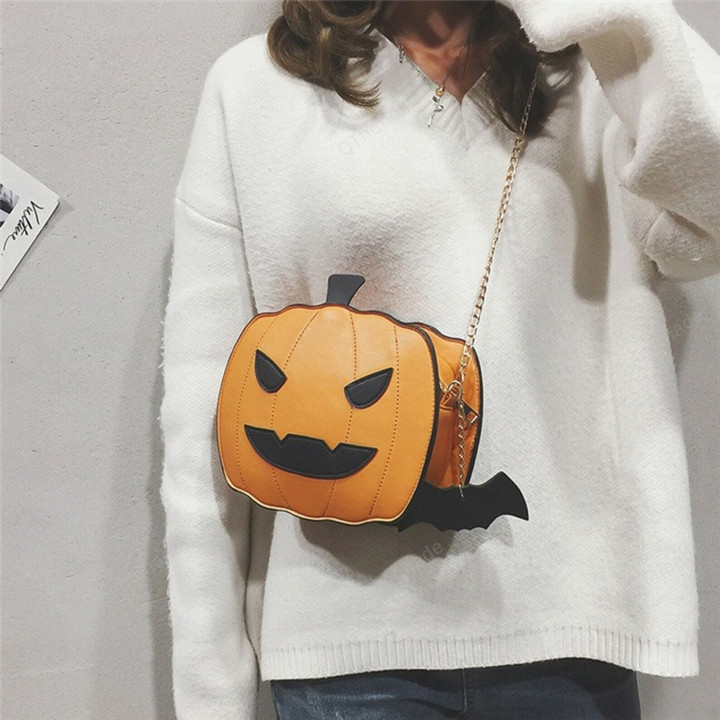 Girl Halloween Pumpkin Shaped Demon Shoulder Bag, Casual Purse Handbag, Halloween Accessories, Funny Pumpkin Face Shoulder Bag, Gift For Her