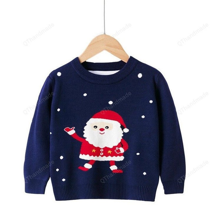 Kids Baby Christmas Santa Claus Print Knitted Sweater, Christmas Kids Clothing, Xmas Gift, Christmas Long Sleeve Tops Sweatshirt
