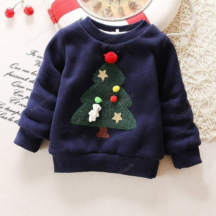 Baby Warm Thick Christmas Tree Soft Long Sleeve Cotton Pullover Sweatshirts, Christmas Kids Clothing, Xmas Gift, Christmas Tops Sweater