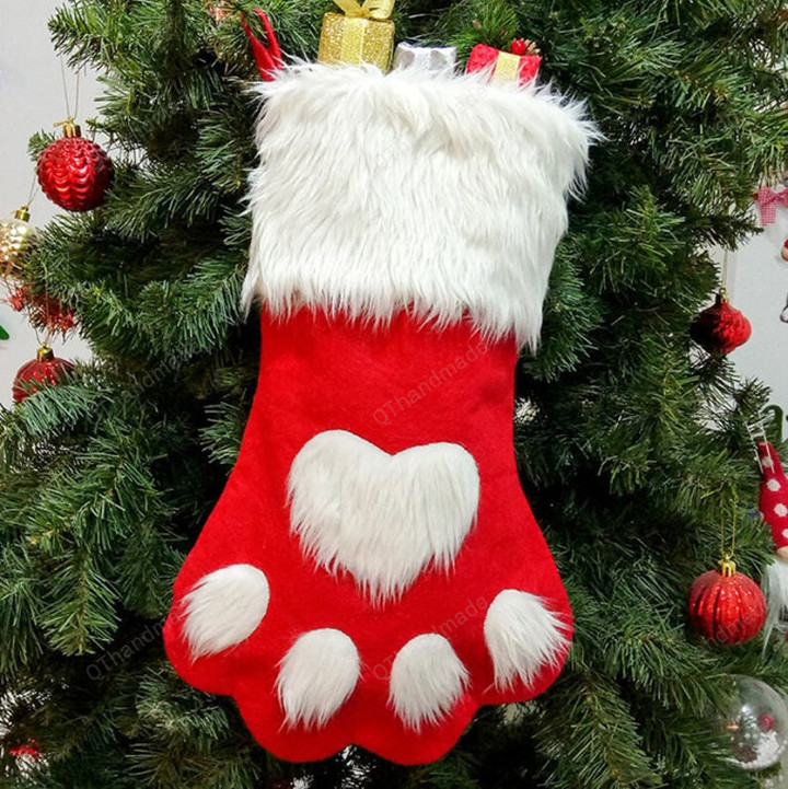 1pcs Christmas Stockings Home Decoration Accessories, Christmas Gift Bags Pet Dog Cat Paw Stocking Socks, Xmas Tree Ornament, Xmas Gift