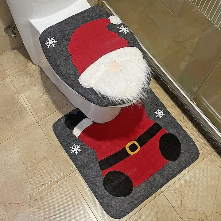 Christmas Gnome Toilet Seat Cover, Cute Protection Shield Floor Carpet for Xmas Holiday, Christmas Home Decoration, Funny Santa Toilet Cover