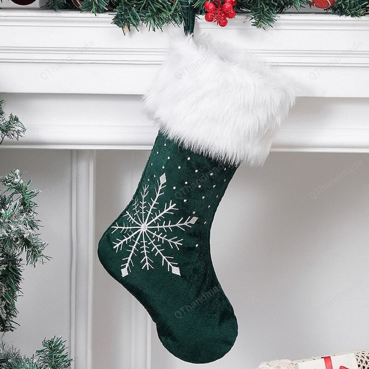 Personalized Snowflake Christmas Stocking, Custom Embroidered with Name Stockings, Christmas Tree Stocking Hanging Decor, Stocking Ornament