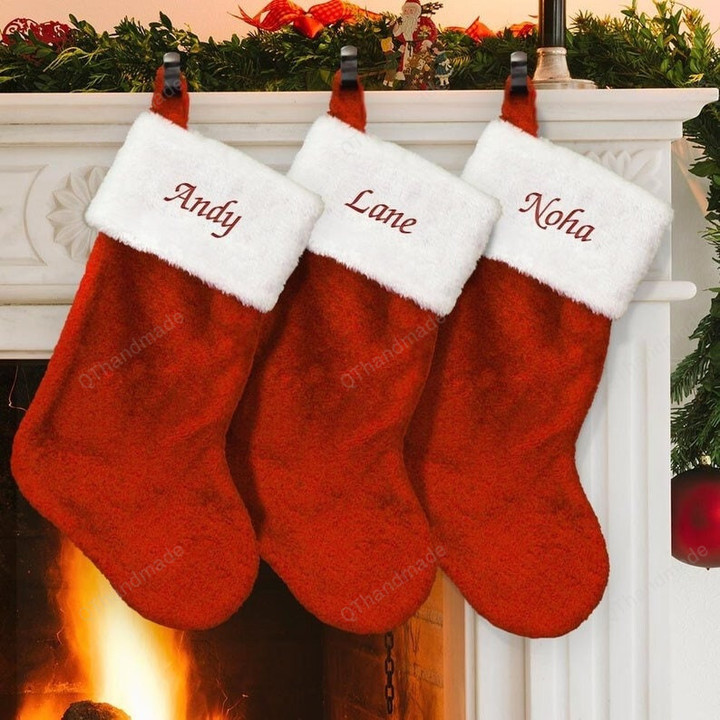 Personalized Red Embroidered Name Christmas Stocking, Custom Name Christmas Tree Stockings Hanging Decor, Xmas Gift, Stockings with Name