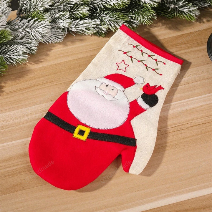Christmas Oven Mitts Baking Anti-Hot Gloves Pad, Christmas Baking Kitchen Accessories, Xmas Oven Microwave Insulation Mat, Christmas Gift