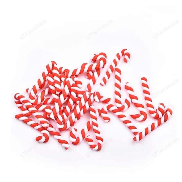 30/60/90pcs Kawaii Resin Flatback Cabochons Scrapbooking Clay, Christmas Red White Candy Cane Craft , Xmas Decor Accessories