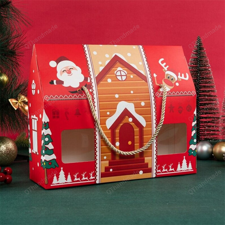 4pcs Christmas House Shape Gift Boxes For Handmade Nougat Candy Snack Packaging, Xmas New Year Party Favor Decor, Christmas Decoration