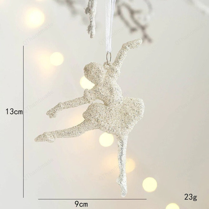 Christmas White Glitter Angel Girl Pentagram Pendants Ornaments, Merry Christmas Tree Decorations For Home, Xmas Ornaments Hanging Pendants