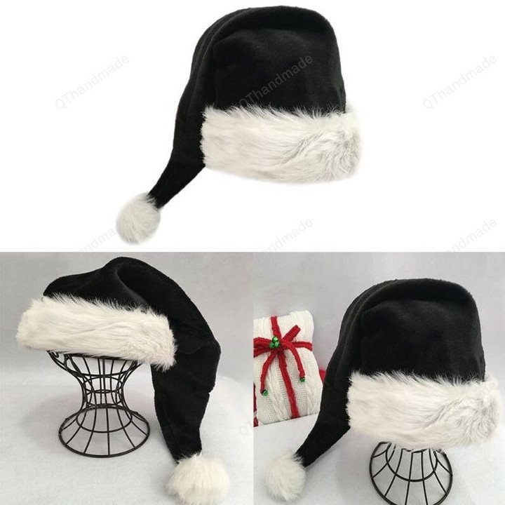 75cm Adult Black Long Santa Claus Christmas Hat, Santa Claus Hat Cosplay Costume, Pompom Santa Claus Hat Cap, Christmas Gift