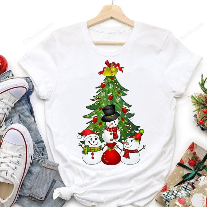 Merry Christmas Candy Cane Graphic T-Shirt, Christmas Tree Holiday Tee, Red Truck Tree Print Short Sleeve Shirt, Xmas Gift, Matching Shirt
