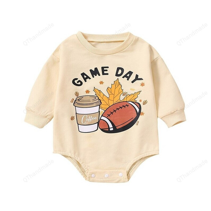 Infant Baby Game Day Rugby Letter Long Sleeve Rompers, Newborn Boys Girls Casual Sweatshirt Jumpsuit, Christmas Kids Clothing, Newborn Gift