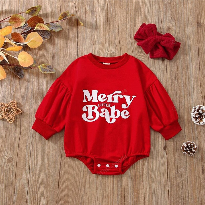 Merry Little Babe Toddler Baby Casual Christmas Long Sleeve Jumpsuit Rompers, Kids Clothing, Xmas Gift, Newborn Xmas Bodysuit, Newborn Gift