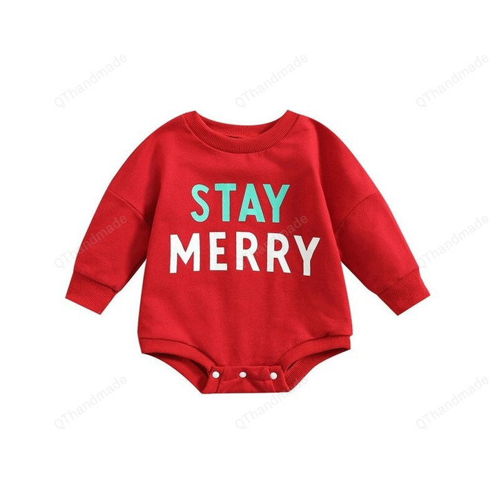 Baby Rompers Toddler Newborn Infant Baby Boys Girls Stay Merry Letter Print Long Sleeve Bodysuit Jumpsuits, Kids Clothing, Xmas Gift