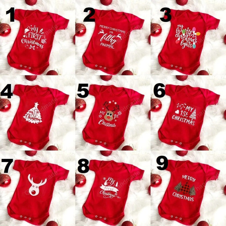 14 Styles My First Christmas Baby Jumpsuit, Baby Red Cotton Christmas Jumpsuit, Baby Toddler Red Christmas Bodysuit, Xmas Gift