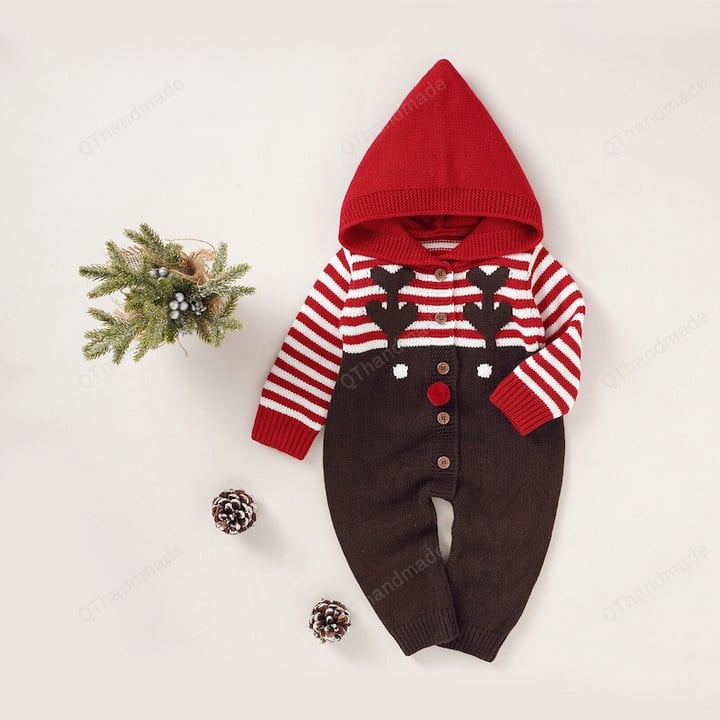 0-18M Christmas Newborn Infant Baby Girl Boy Romper Knit Deer Jumpsuit, Kids Clothing, Christmas Gift, Warm Fall Winter Xmas Costumes