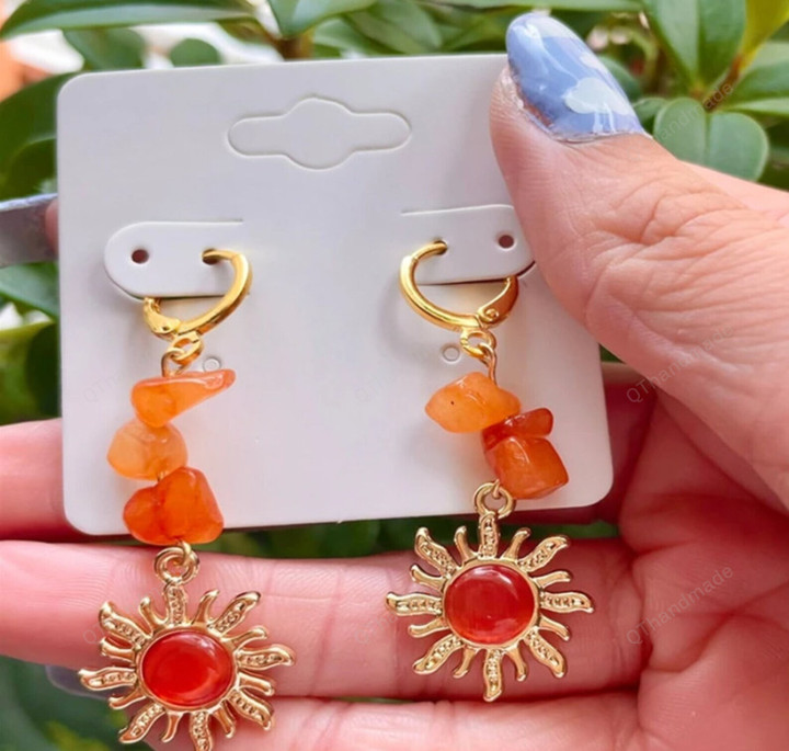 Crystal Sun Gold Drop Earrings, Sun Gemstone Earrings, Crystal Earrings,Drop Earrings,Crystal Sun Jewelry/Jewelry Gift Ideas/Healing Crystal