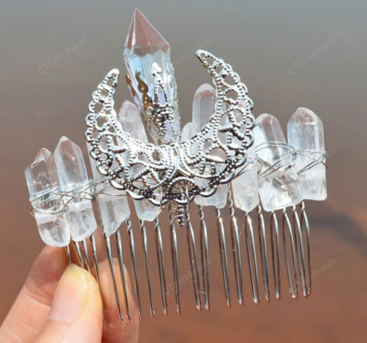 Moon crystal hair comb natural raw crystal crown headband Wicca accessories witch wedding party birthday gift/Hair Wedding/Valentines gift