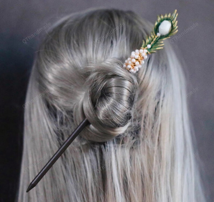Crystal hair stick handmade feather quartz hairpin headdress pearl Wicca jewelry hairpin hair ornament magic wand gift/Hair Wedding