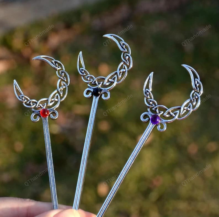 Vintage Silver Crescent Moon Witch Hair Sticks Moon Hairpin Goddess Jewelry for Women Gift/Wedding Bride Gift/Hair Fork Hair Jewelry