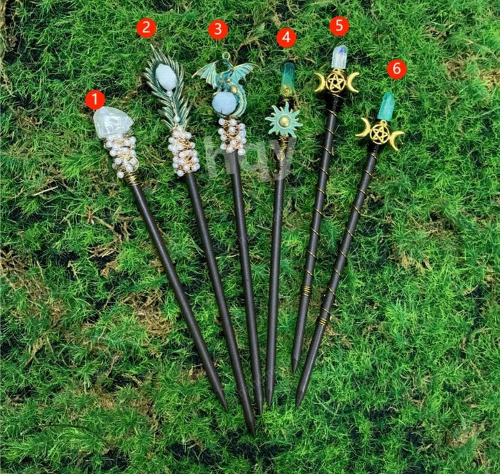 Crystal Hair Wand Dragon Hairpin Feather Phase Moon Witch Magic Wand Wicca hair accessories Wizard Wand altar decor gift/Hair Wedding