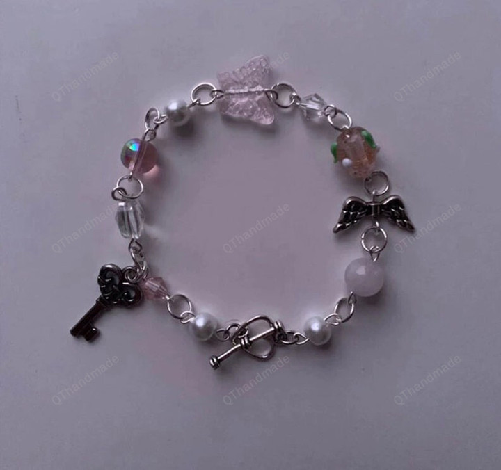 The ‘pink Love’ Charm Bracelet Y2k | Valentine’s Day Jewelry, Coquette And Fairycore Bracelets/Cottagecore cottage core jewelry
