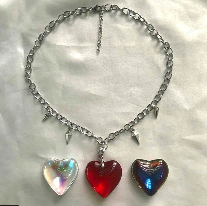 Egirl Jewellery Rainbow Goth Red Heart Necklace Laser DIY Chains Pendant Necklace Punk Accessories Grunge Rock/Witchy Fairy Fairycore