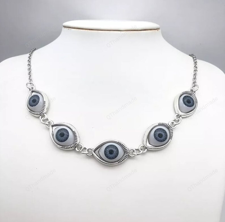Goth Gothic Kpop Evil Eye Chain Necklace For Man Women Pendant Choker Necklace New Fashion Jewelry Vintage Punk,Cottagecore Jewelry