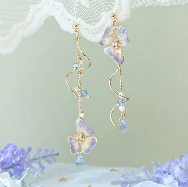 Flower Asymmetrical Dangle Earrings Long Tassel Butterfly Pearl Cat Drop Jewelry/Fairy Cottagecore Jewelry Accessories/Cosplay Costume