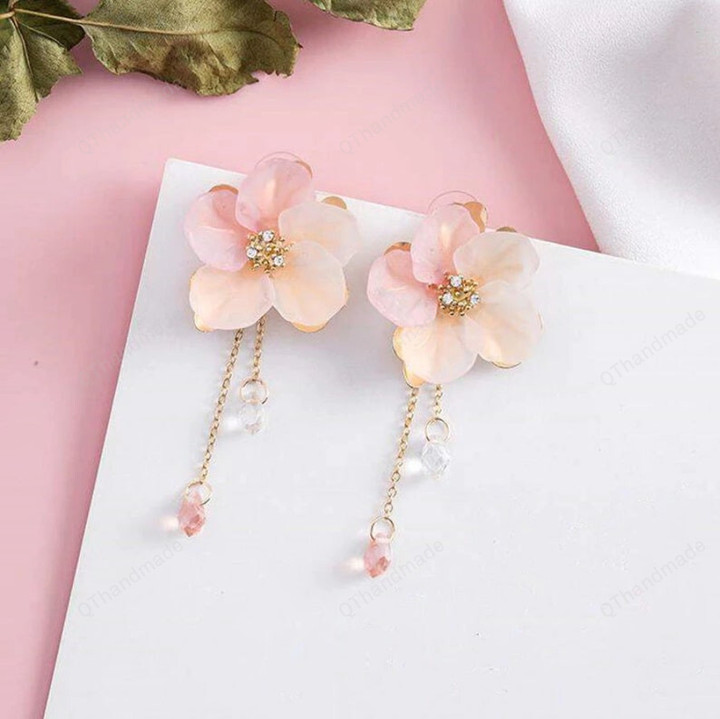 Simple Shell Flower Sweet Tassel Earrings Frosted Crystal Long Petals Drop Earrings/Fairy Cottagecore Jewelry Accessories/Cosplay Costume
