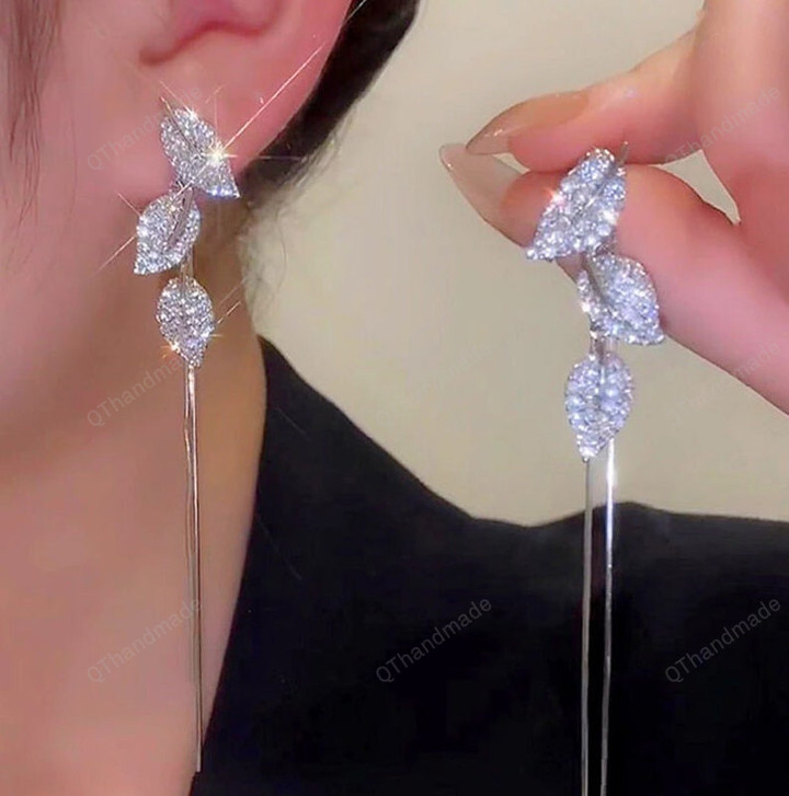 Micro Pave Leaf Long Earrings For Women Style Multi Function New Jewelry Fine Quality Earings/Bestie Gifts/Fairy jewelry/BFF Gifts