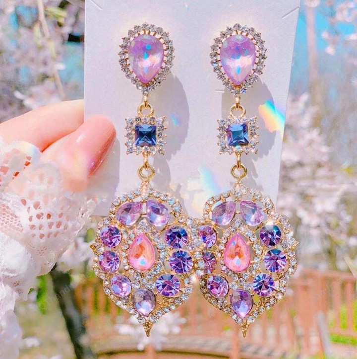 Vintage Elegant Waterdrop Crystal Oval Flower Dangle Earrings For Women Girls Luxury Rhinestone Jewelry/Bestie Gifts/Fairy jewelry/BFF Gifts