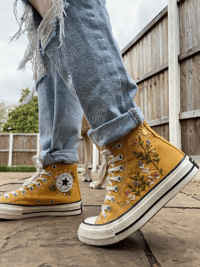 Converse Chuck Taylor 1970s Custom Floral Embroidery Shoes, Embroidery Universe And Stars Shoes, Custom Name Converse Shoes, Embroidered Flowers Converse Shoes