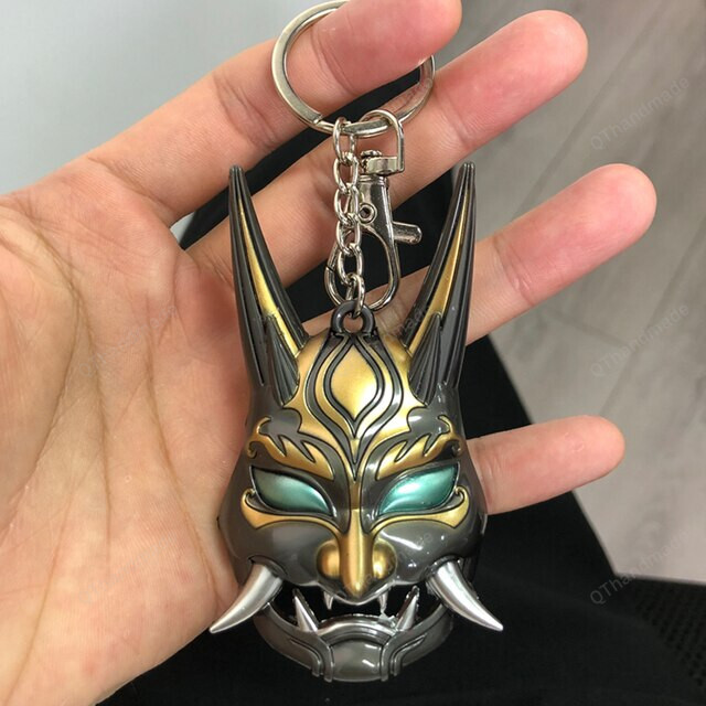 8cm Deluxe Genshin Impact Xiao Mask Keychain Cosplay Alloy Metal Key Chain Pendant Keyring