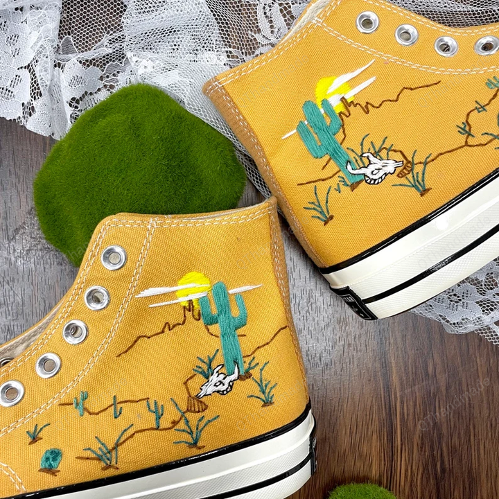 Custom converse Chuck Taylor embroidered Cactus/ Embroidery Flowers Wedding Converse/ Gift For Best Friend Custom Pink Flowers Embroidery