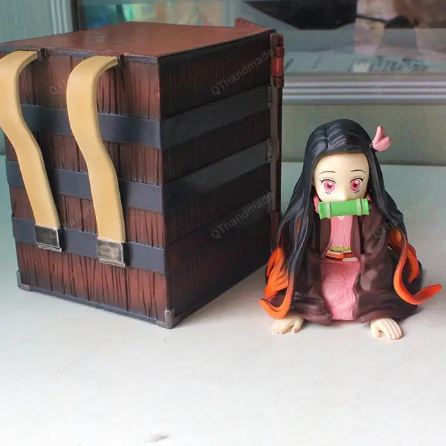 9cm Kawaii Demon Slayer Nezuko Figure With Box Up Art Mini Cute Kimetsu No Yaiba Figurine Lovely Model Dolls Toy
