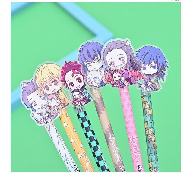 6Pcs/Set Anime Demon Slayer Kimetsu No Yaiba Kamado Tanjirou Nezuko Gel Pen Novelty 0.5mm Starry Blue Ink Pen for kids Gifts