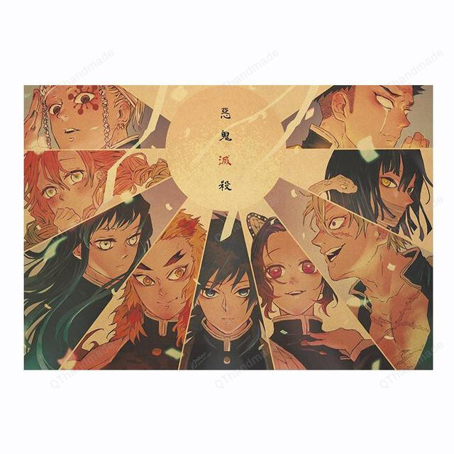 Demon Slayer: Kimetsu no Yaiba anime kraft paper poster room decoration painting wall stickers E home painting pictures