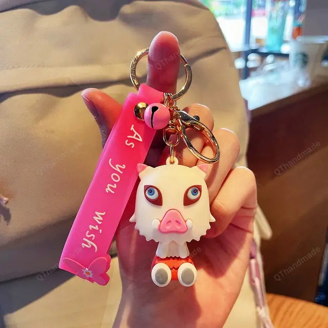 Anime Demon Slayer Cartoon Keychain Kimetsu No Yaiba Silicone Lanyard Keychain Bag Keyholder Mini Doll Toys Accessories Gift