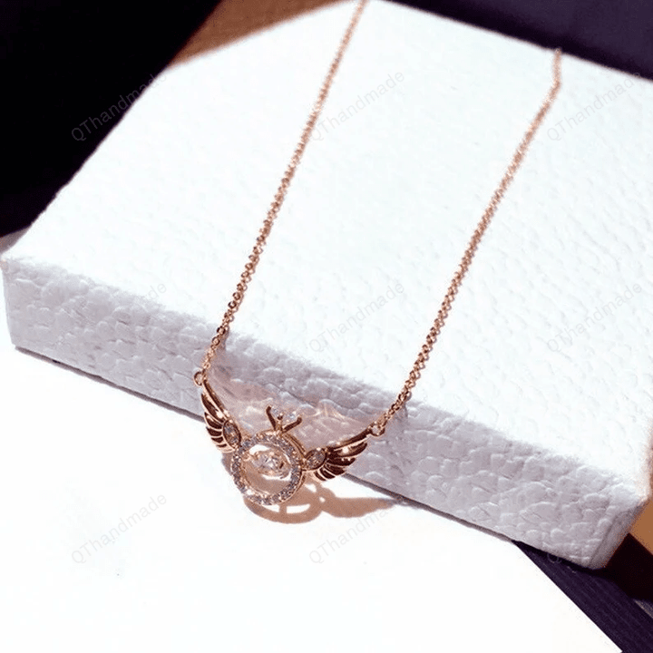 Romantic Angel Wings Zircon Necklace for Women, Crystal Wings Chocker Necklace, Fashion Shiny Zirconia Pendant Wedding Accessories
