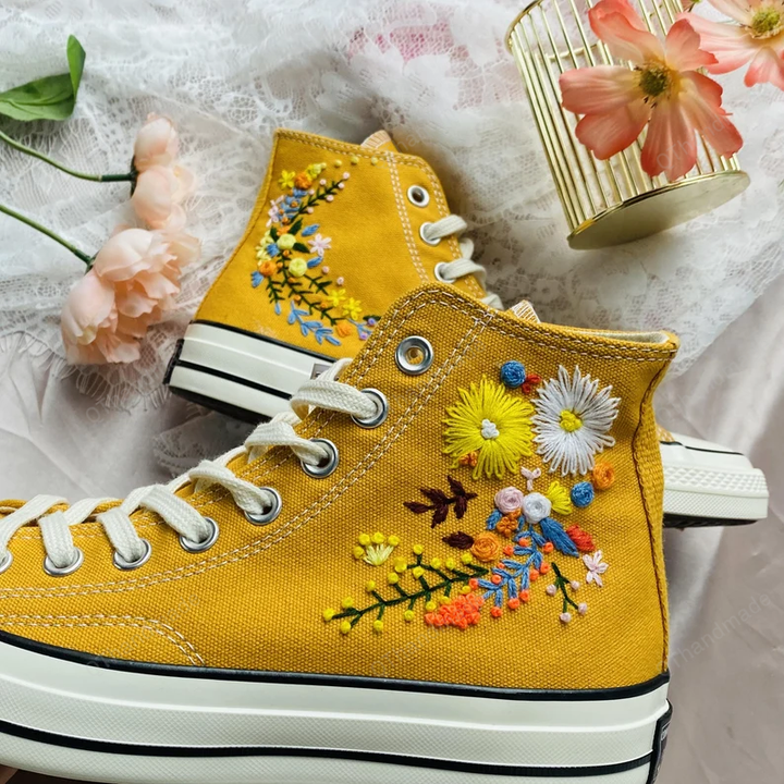 Custom converse Chuck Taylor embroidered flower/ Sweet Country Floral Embroidery Shoes/ Mushroom Converse Shoes/ Converse Custom