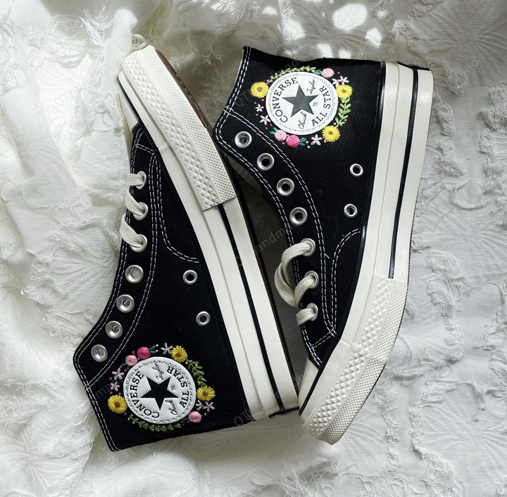 Custom converse Chuck Taylor embroidered flower/ Mushroom Converse Shoes/ Embroidered Slip on Converse for Bride