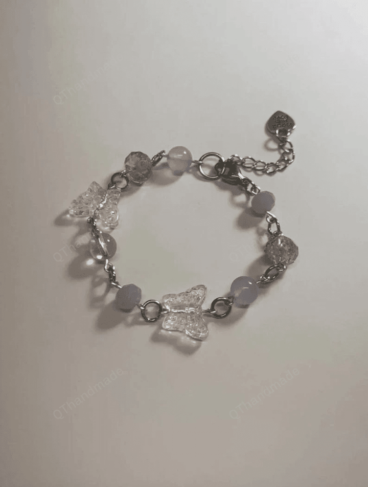 Handcrafted Fairycore Charm bracelets y2k Beads, Fairycore, Grunge, White Pearls/90s Retro Bracelet Y2k/Cottagecore Cottage core Jewelry