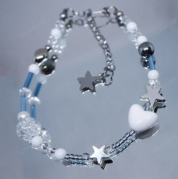 Black White Blue Y2K Bracelet Star Skull Cross Beaded Punk Bracelets Cute Fairy Core Party Jewelry/Cottagecore cottage core jewelry