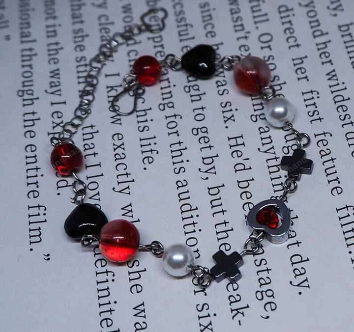 Red Black y2k Bracelets Retro Love Heart Coss Hematite Glass Pearl Beads Cute Bracelet Fairy Core Jewelry/Cottagecore cottage core jewelry