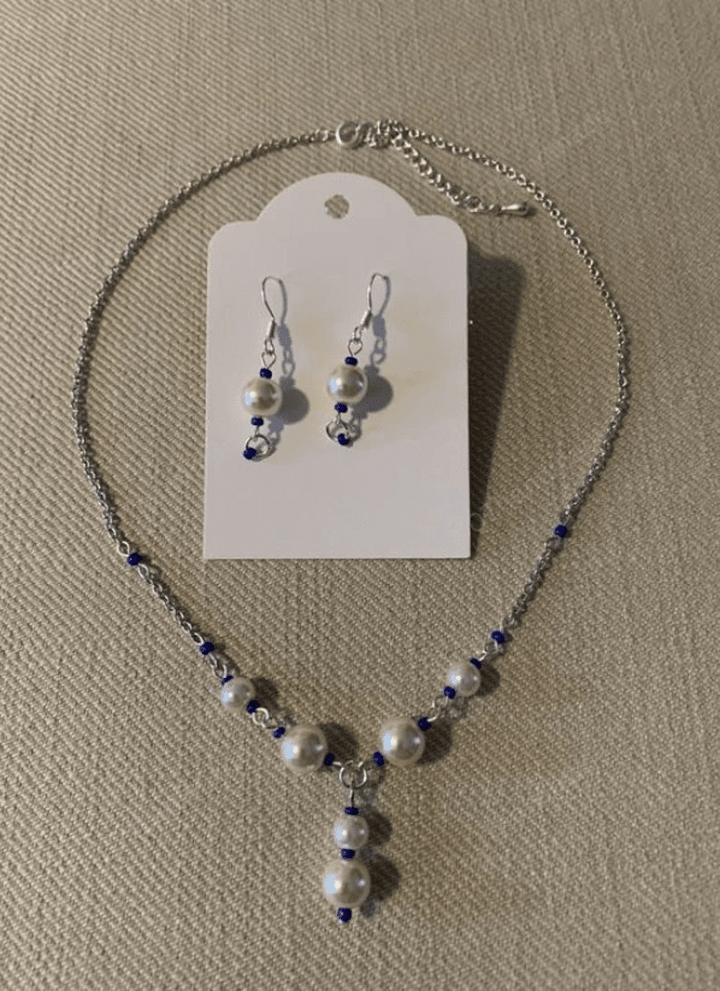 FULL SET Blue Fairytale Princess Necklace Pearl Core Wind Pearl/Earring necklace set/Fairycore Necklace ,Fairy Coquette y2k ,Pixie Necklace
