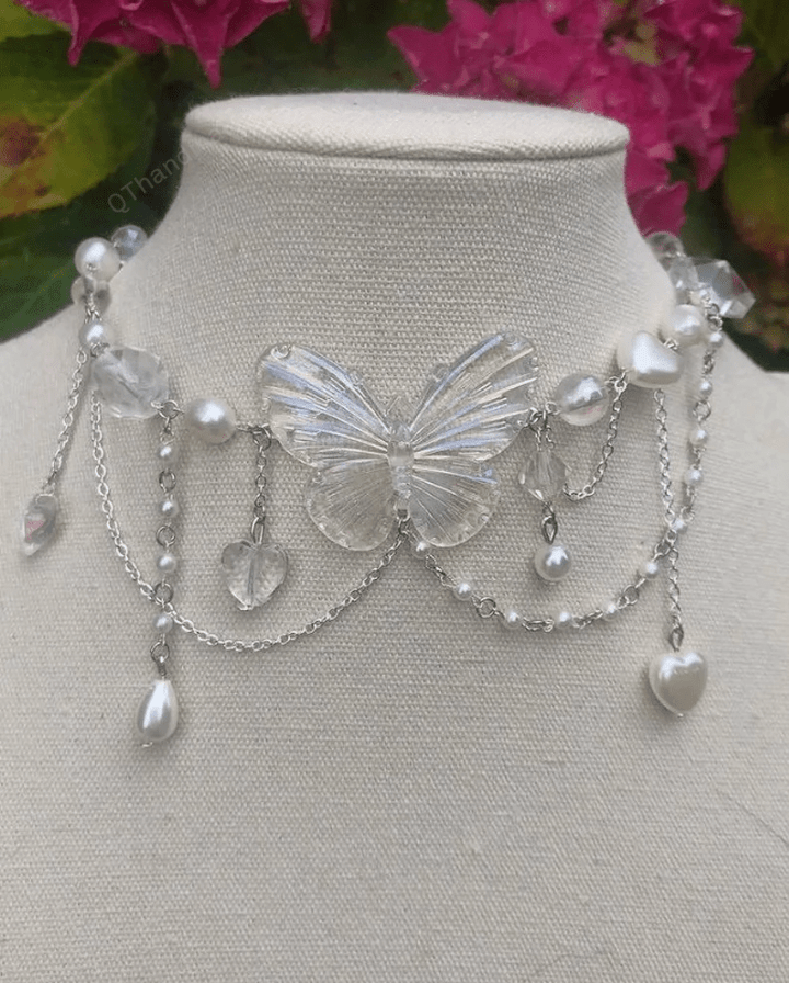 Fairycore Butterfly Necklace/ Y2k Indie Jewelry Pixie Beaded Choker Necklace/Handmade Jewelry/Gift For Her/ Y2K Necklace Accessories