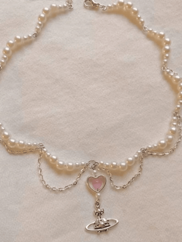 Handmade Nana Inspired,coquette Style Pearl Necklace/Y2k Indie Jewelry Pixie Fairy core Beaded Choker Necklace/Wanderlust Y2K Cottagecore