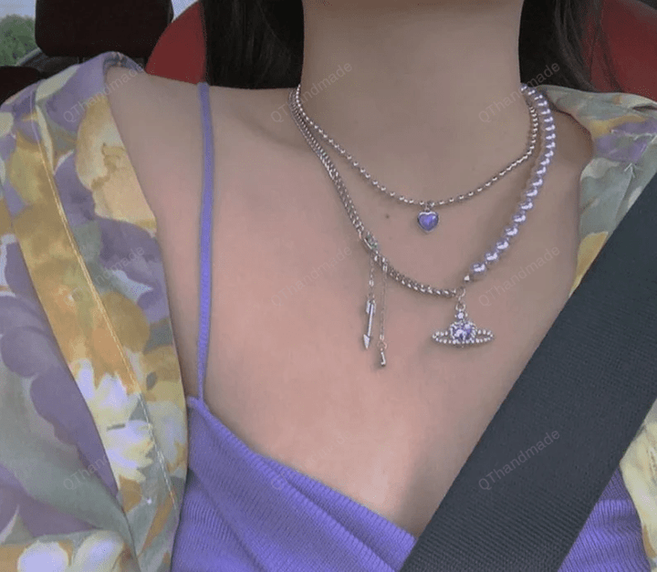 Heart/Saturn Necklaces Pendants Fashion Jewelry Anime Cosplay Prop Women Men Lover Gift/Princess Fairy Fairycore/Wanderlust Y2K Cottagecore